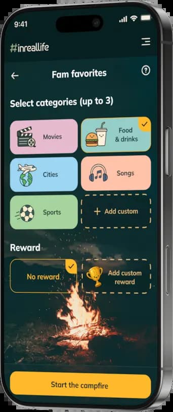 Fam favorites create game page screenshot